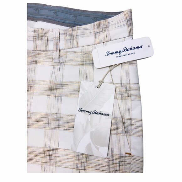 Tommy Bahama Mens Tan Checked Woven Pockets Bermuda Golf Shorts Sz 30 New - Picture 8 of 13